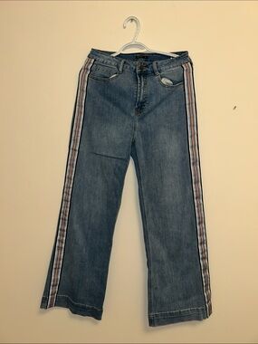 MOTF Blue Denim Wide Leg Jeans with Side Stripe